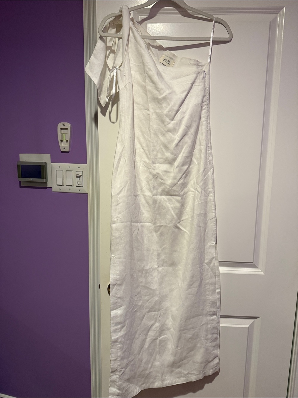 DISSH white one strap side slit dress